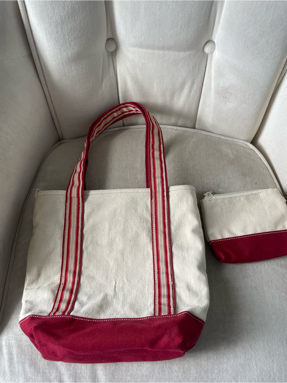Cherokee Boat & Tote Bag Ivory & Red Canvas with small purse